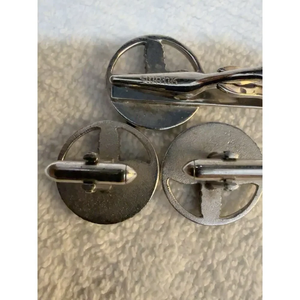 Vintage Swank Leaning Tower of Pisa Cufflinks Tie Clip Set Silver Tone